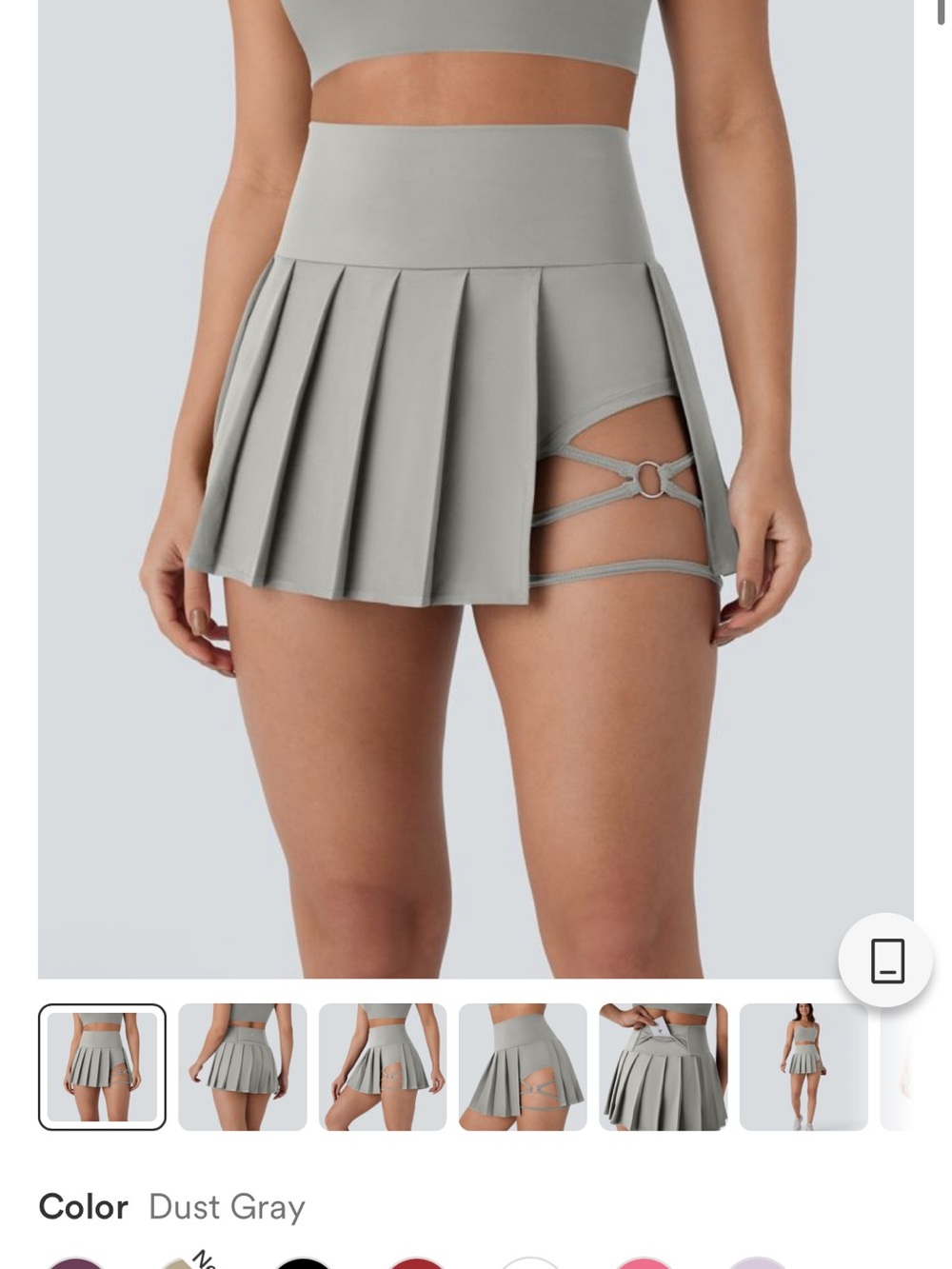 HALARA Dust Gray Pleated Skater Skirt with Strappy Detail